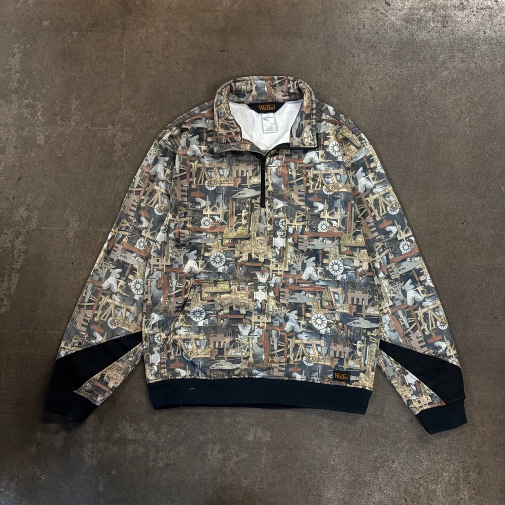 Walls Oilfield Equipment Print Quarter Zip Pullover Jacket Workwear Medium